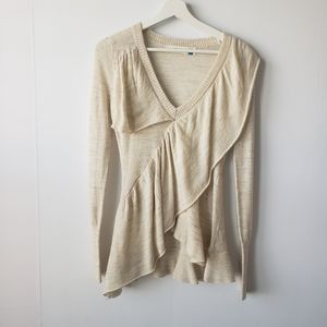 Anthropologie sparrow merino wool ruffle dropped front sweater size S